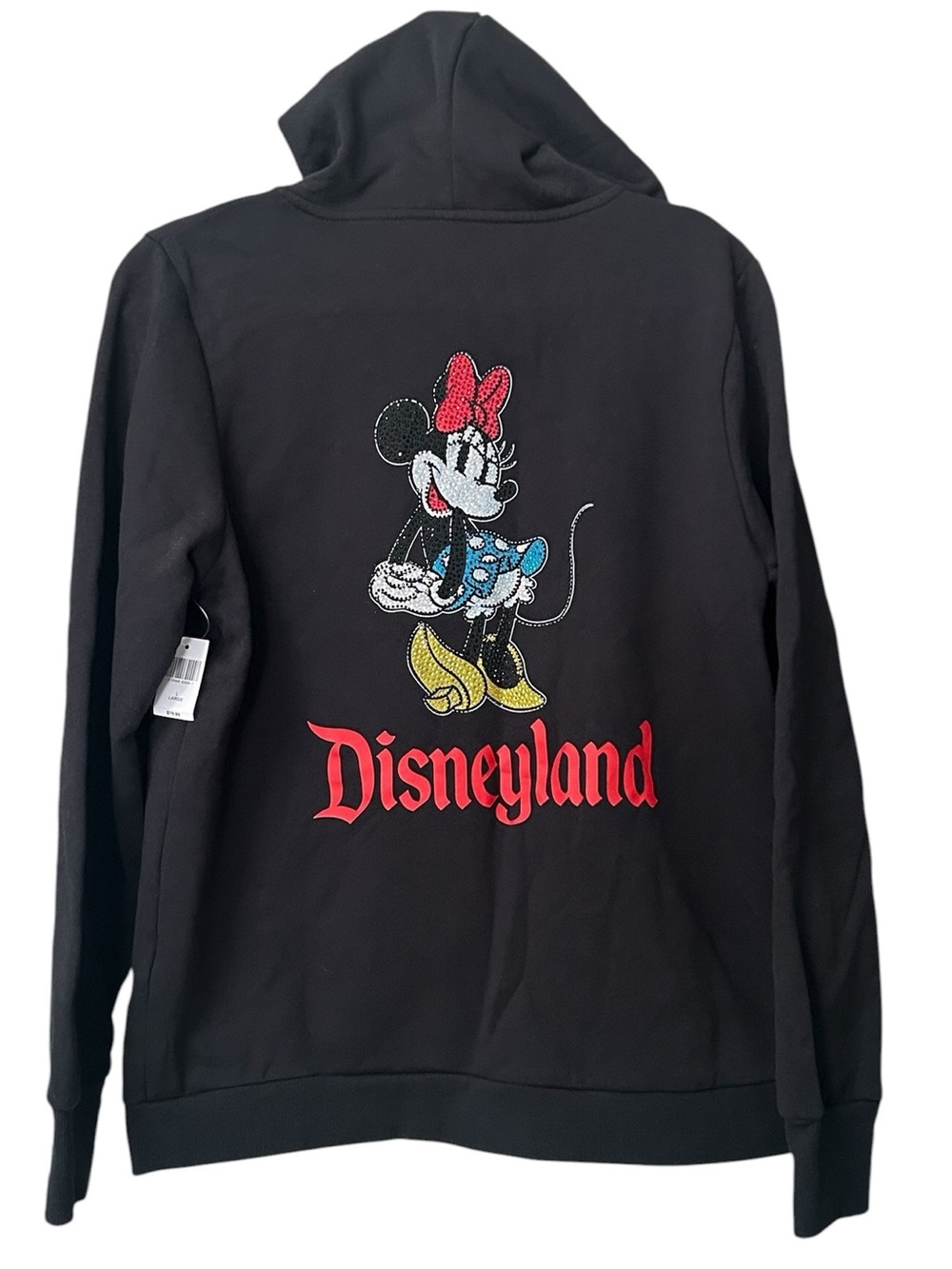 Disneyland Minnie Mouse Sequin Zip Hoodie NWT Large Full Zip Rhinestone Minnie